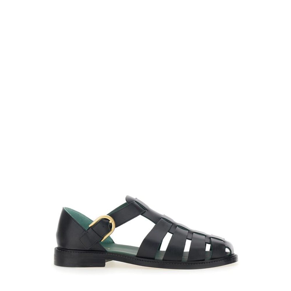 Vinny's Men Men's Black Leather Cage Design Sandals With Buckle Closure